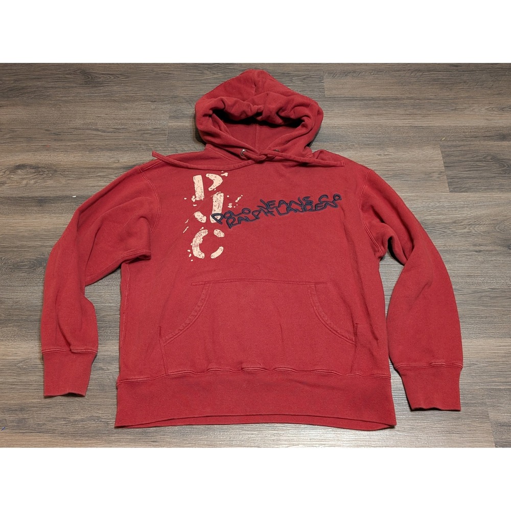 Vintage 90s Polo Jeans Co Ralph Lauren Red Graphic Hoodie Sweatshirt Mens L